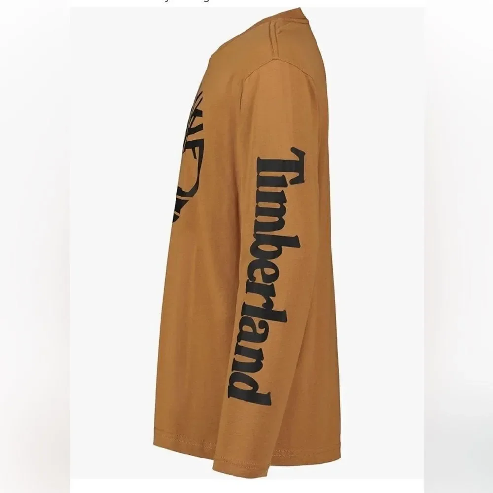 Timberland LG 14/16 Brown Long Sleeve Logo TShirt Cotton Casual Crew Neck shirt
